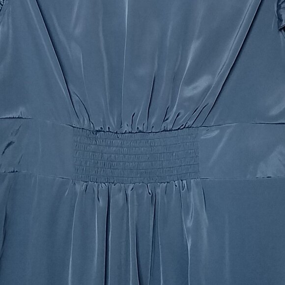 Venus Size 14 Blue Gray Metallic Ruffle Collar Short Cap Sleeve Top - Picture 8 of 10